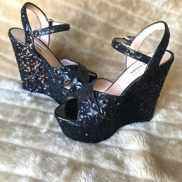 Steve Madden Shoes - Steve Madden Westii Wedges Black Sequined